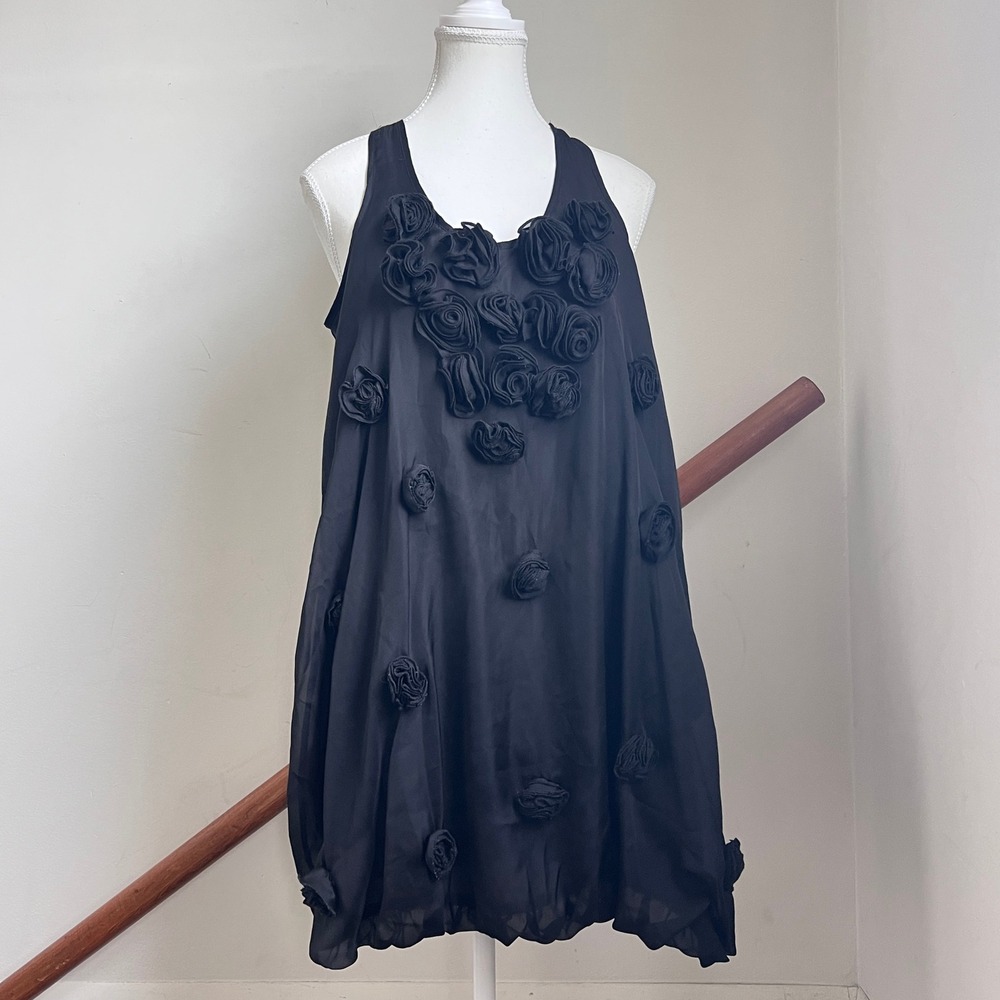 Vintage y2k bubble hem floral applique mini dress black dark fairy romantic goth